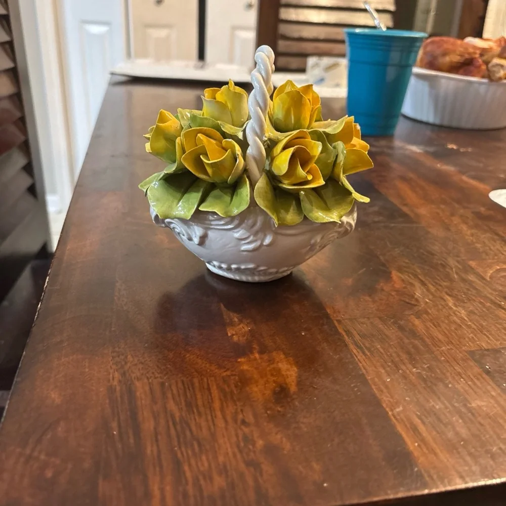 Vibrant Yellow and Green Faux Floral Basket